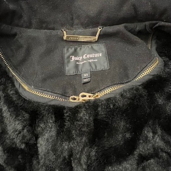 Juicy Couture Black Cotton Hooded Coat Jacket w/ Zipper Lining Women's - Picture 4 of 6